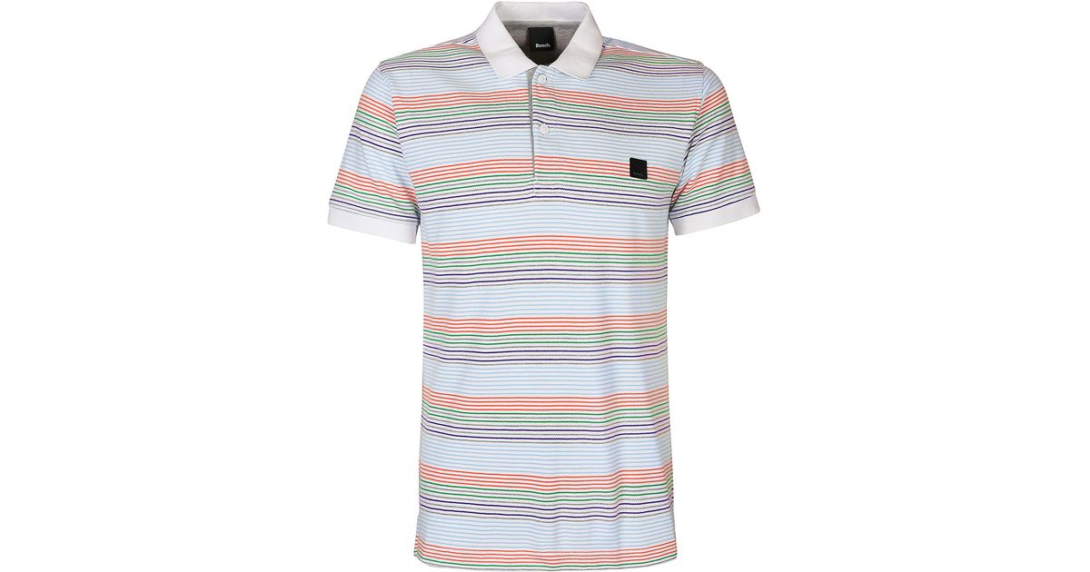 Bench Pique Stripe Polo Shirt In White For Men Lyst