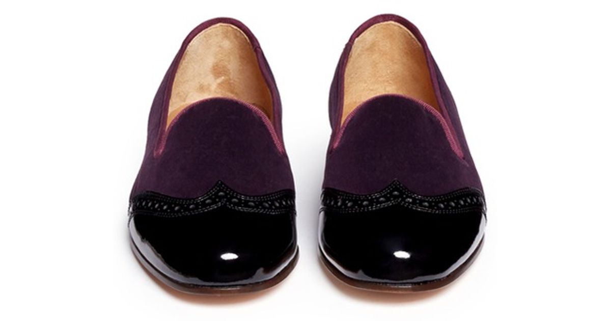 Stubbs & Wootton Patent Leather Wingtip Velvet Slip-ons in Purple - Lyst