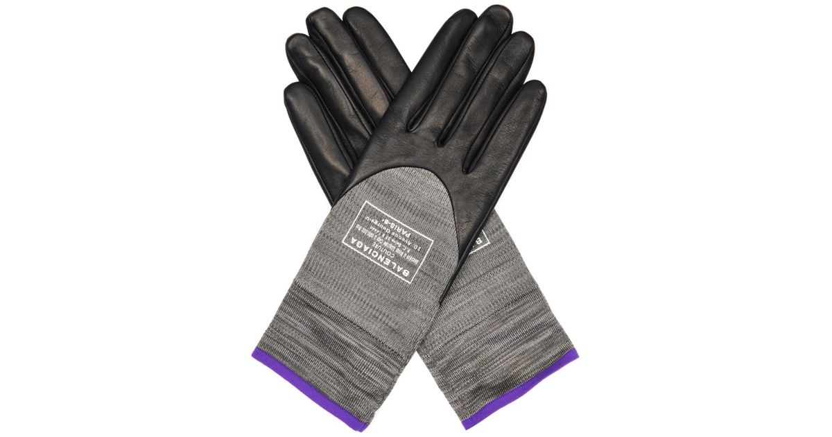 Balenciaga Leather And StretchKnit Gloves in Black Lyst