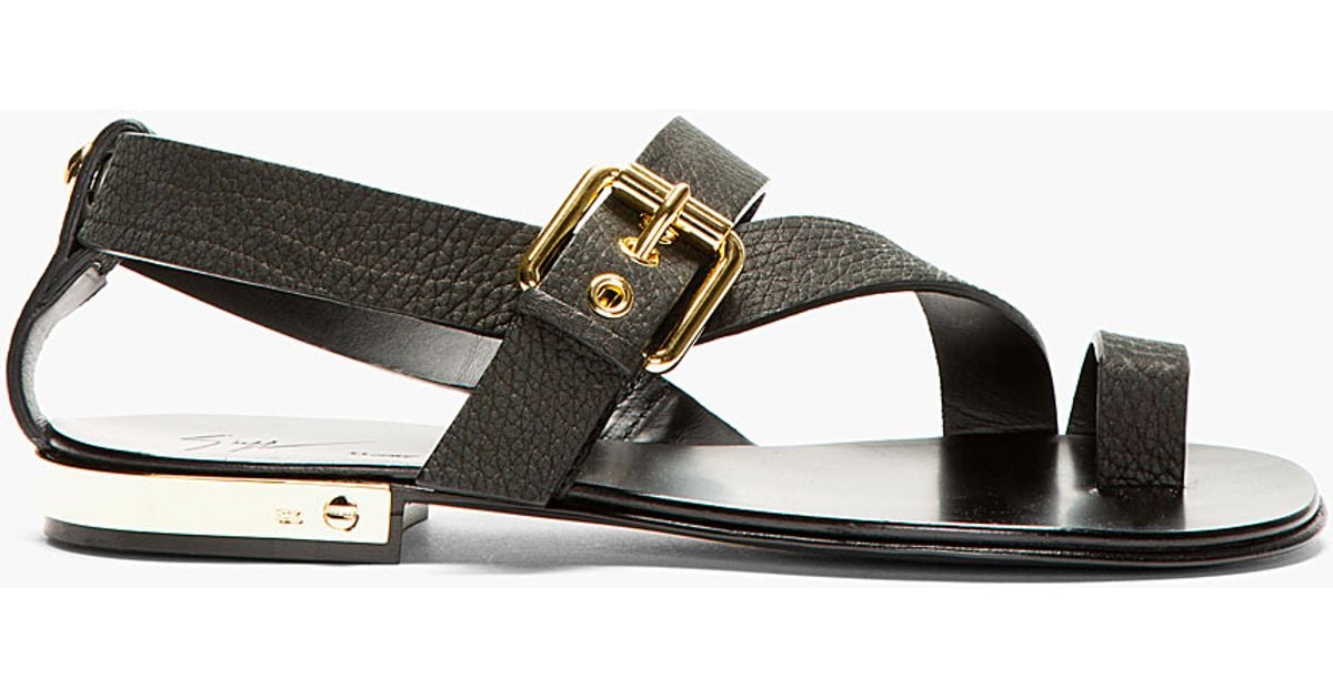 Giuseppe Zanotti Black Leather Metal Accent Sandals for Men | Lyst