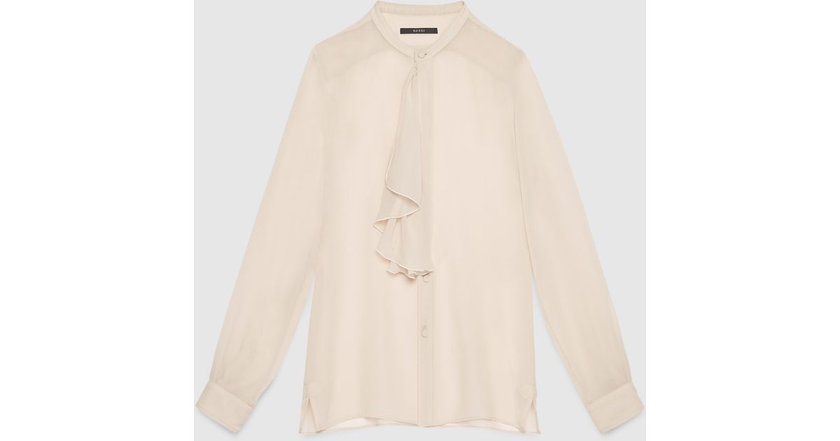 Gucci Silk Shirt With Ruffle in Natural for Men | Lyst