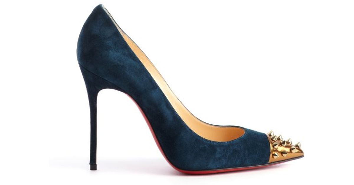 Lyst - Christian louboutin Pacific Blue Suede Geo Pump 100 Spike Detail ...