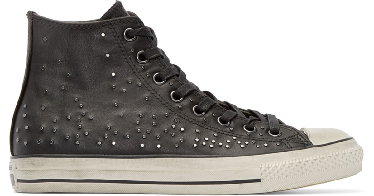 converse black leather studded high tops