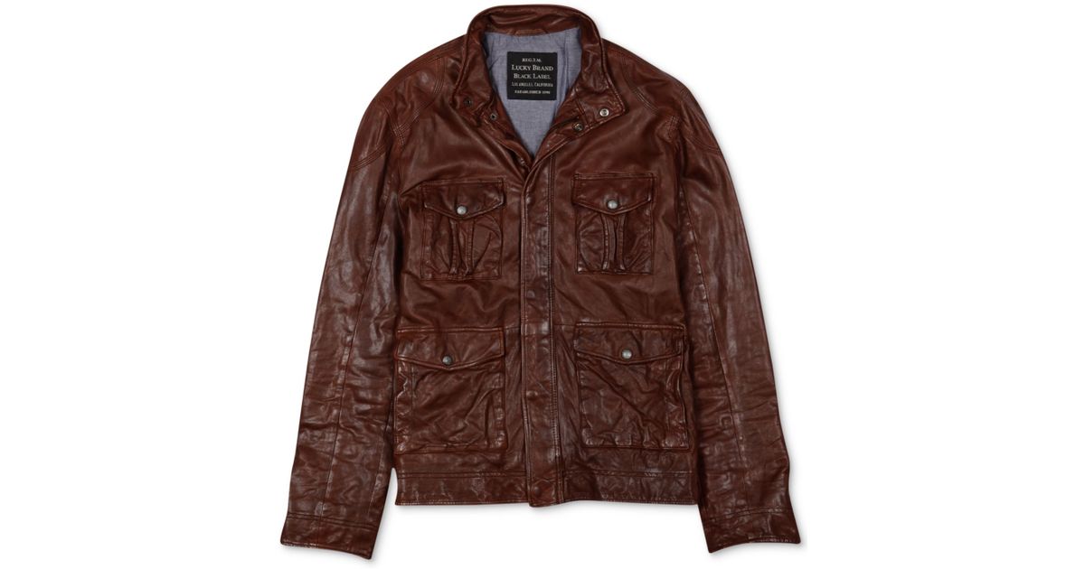 Lucky Brand Brown Roadster Leather Jacket For Men