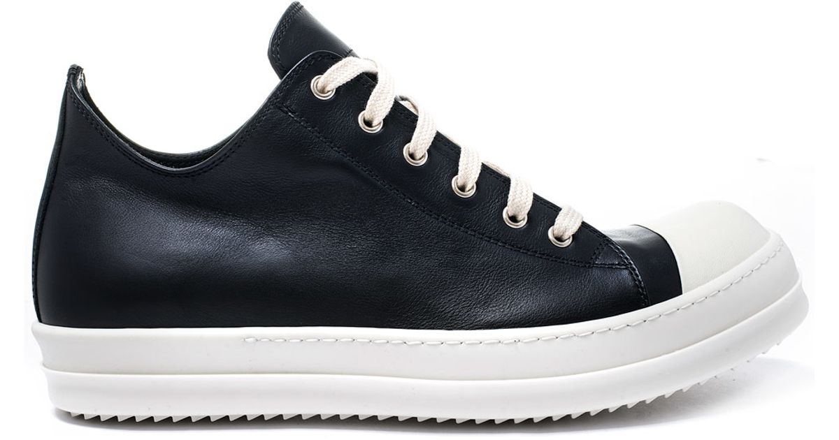 Rick Owens Black Ramones Leather Low-top Trainers in Black for Men - Lyst