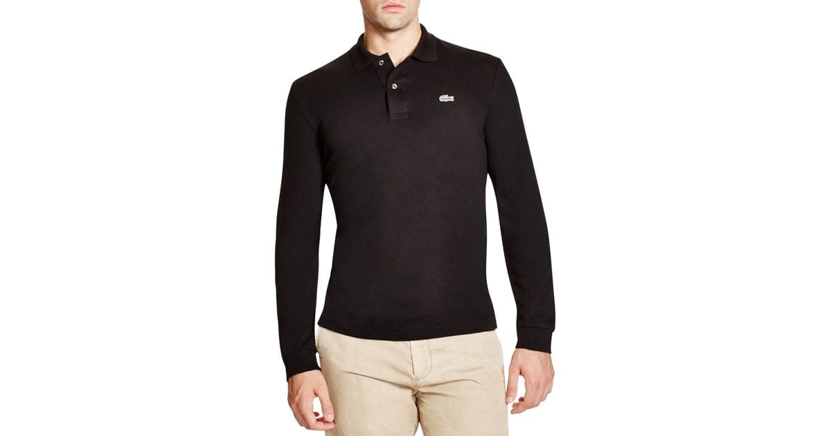 Lacoste Cotton Croc Stretch Long Sleeve Slim Fit Polo in Black for Men -  Lyst