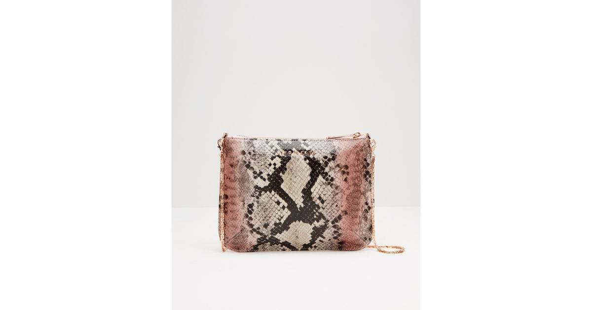 Ted Baker Snake Print Leather Clutch Bag in Mink (Pink) | Lyst Canada