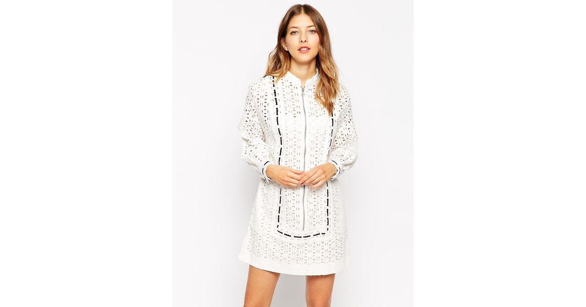 white long sleeve eyelet dress