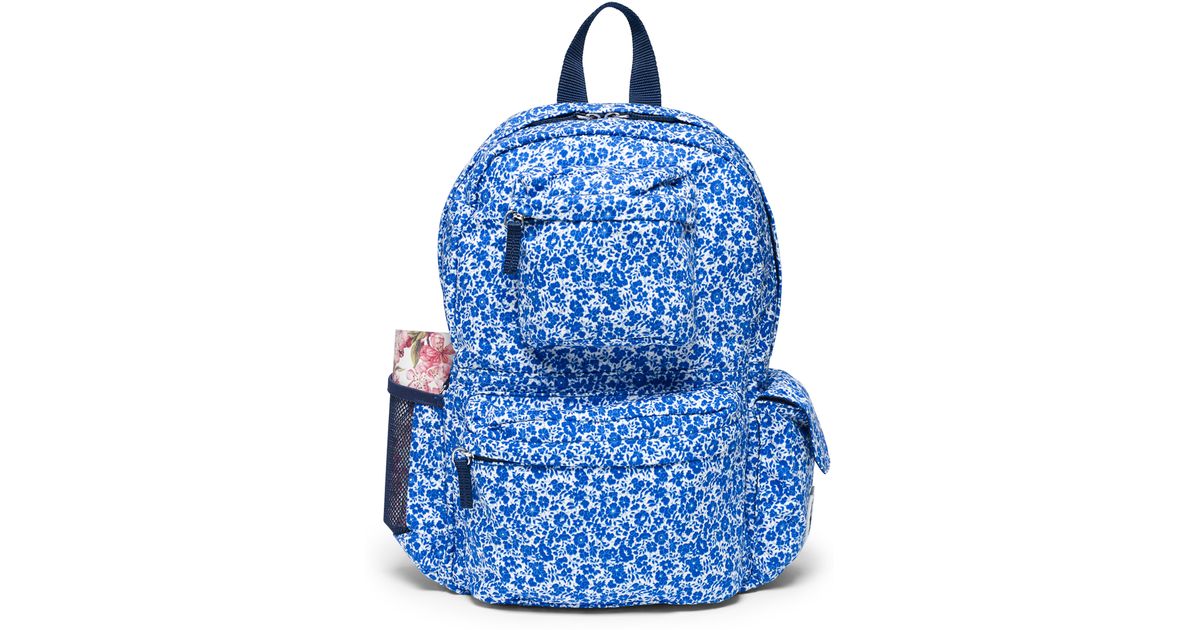 blue floral backpack