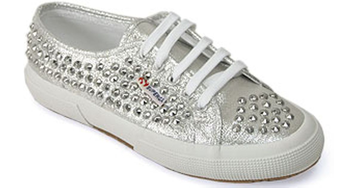 Lyst - Superga Studded Lame Platform Sneaker in Silver in White