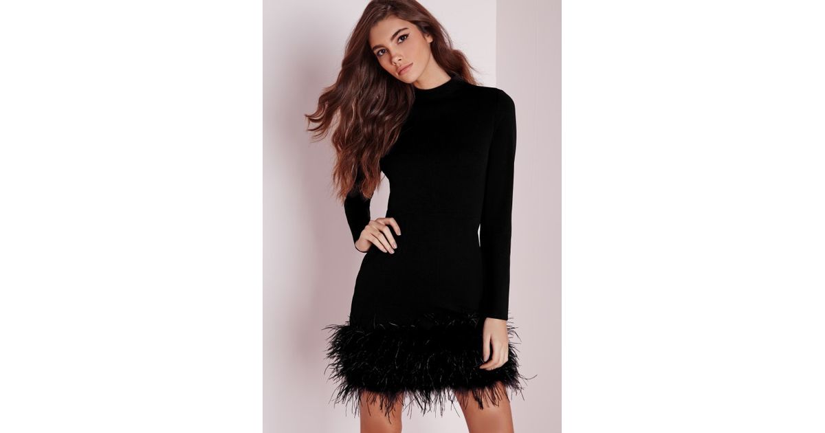 feather trim bodycon dress