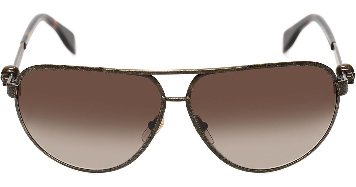 Alexander McQueen Metallic Skull Pilot Sunglasses in Brown for Men | Lyst
