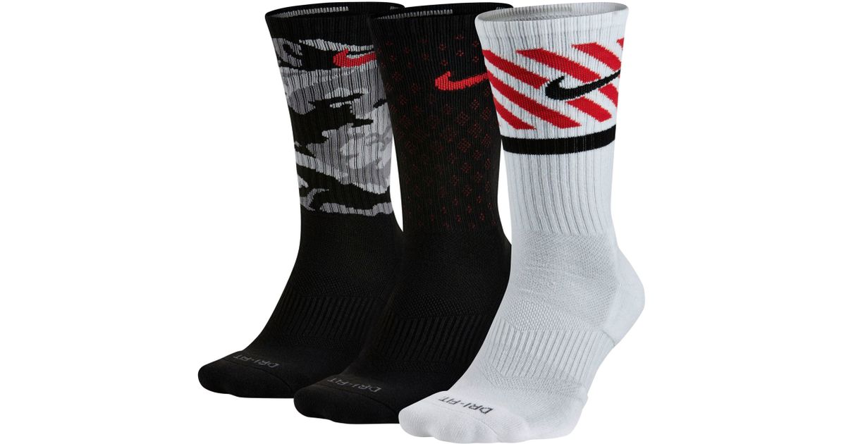 Nike Synthetic Dri-fit Triple Fly Crew Socks 3-pack in Camo Black/White ...