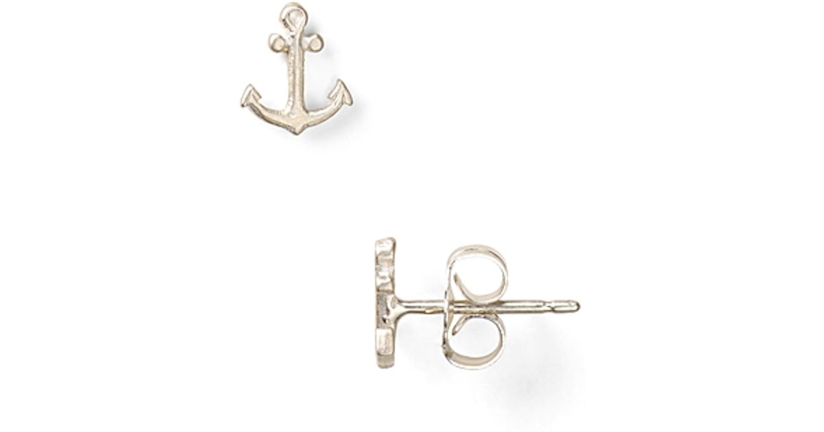 Lyst Dogeared Little Things Mini Silver Anchor Earrings In Metallic