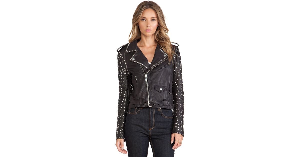 Maison Scotch Black Studded Leather Jacket