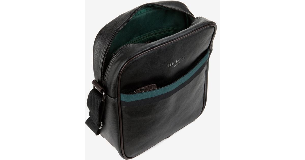 TED BAKER Mini Flight Bag Mens Body Contrast Trim Black Canvas Shoulder Bags NEW 