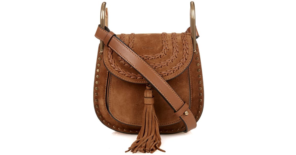 Chlo Hudson Mini Suede Cross-Body Bag in Brown (TAN) | Lyst