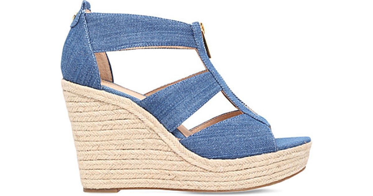 MICHAEL Michael Kors Damita Denim Wedge Sandals in Blue | Lyst