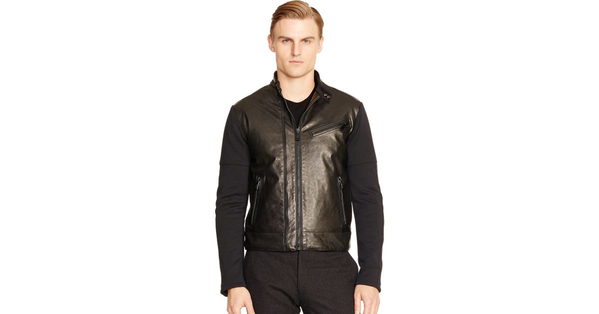 Ralph Lauren Black Label Leather Trim Moto Sweater For Men