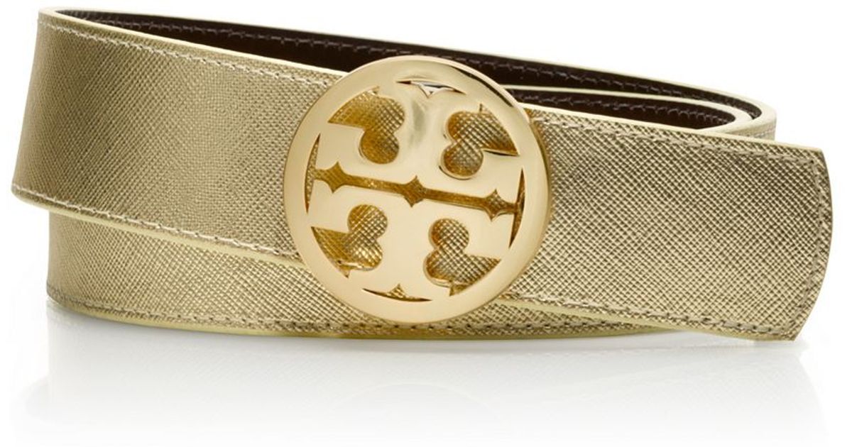 Tory Burch Metallic Reversible Logo Belt Lyst