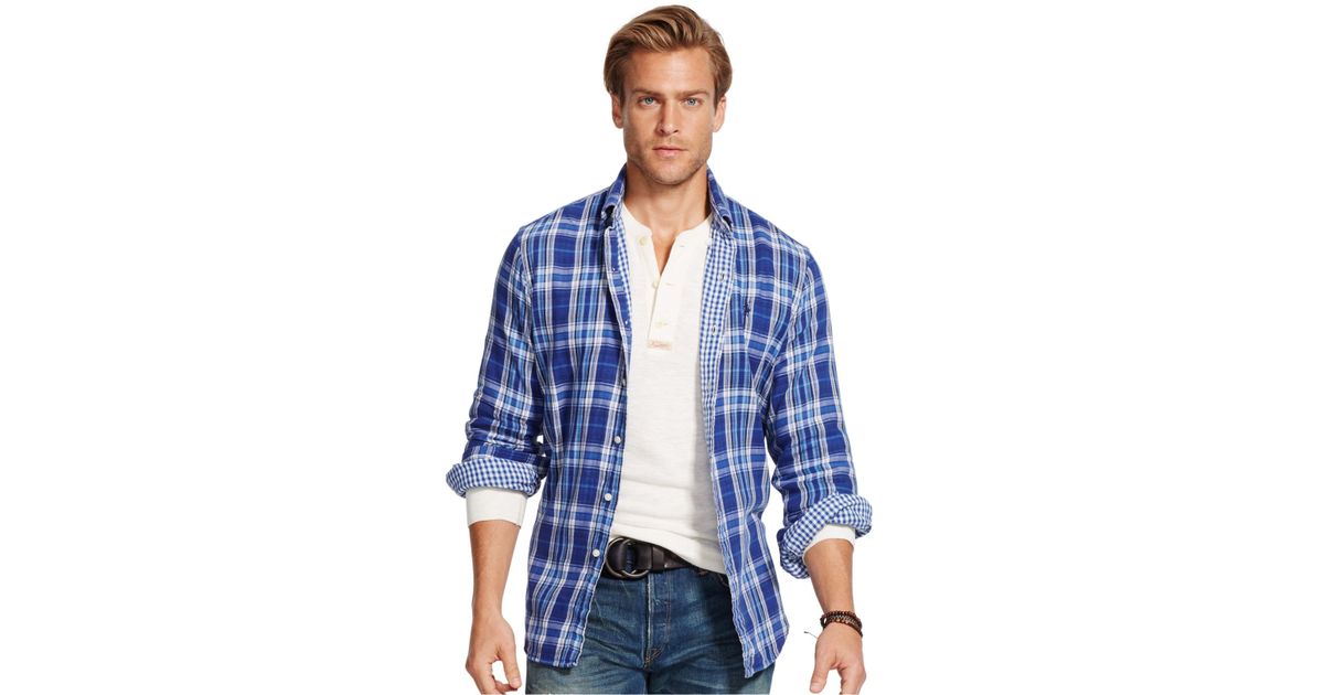 Polo Ralph Lauren Denim Men's Plaid Shirt in Dark Blue (Blue) for ...