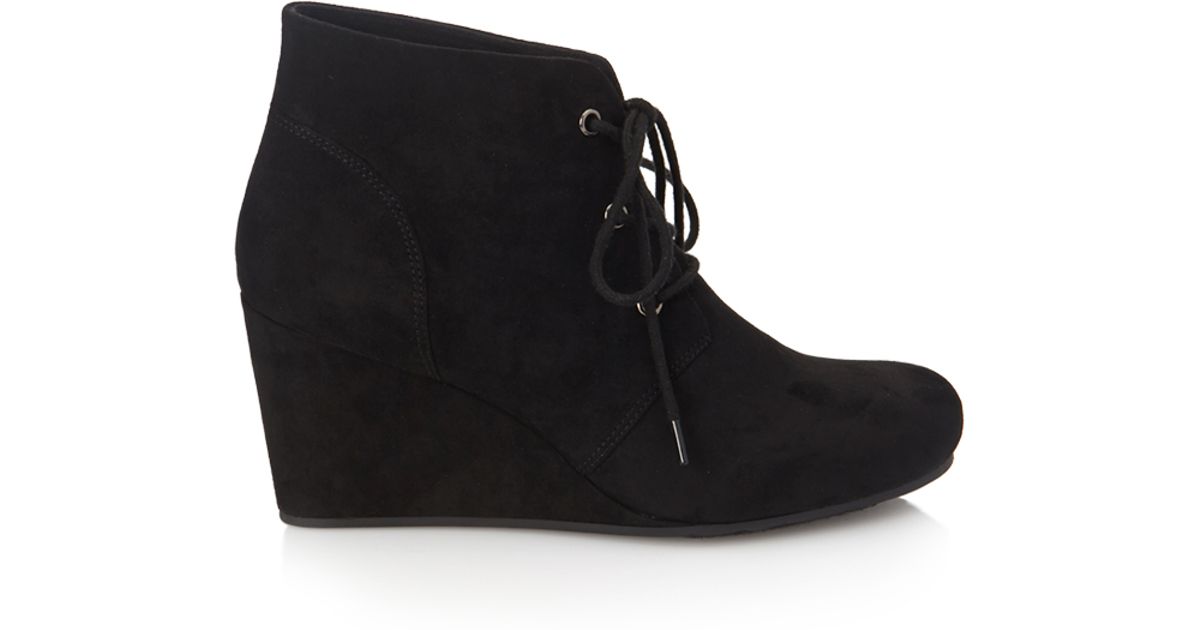 black lace up wedge booties