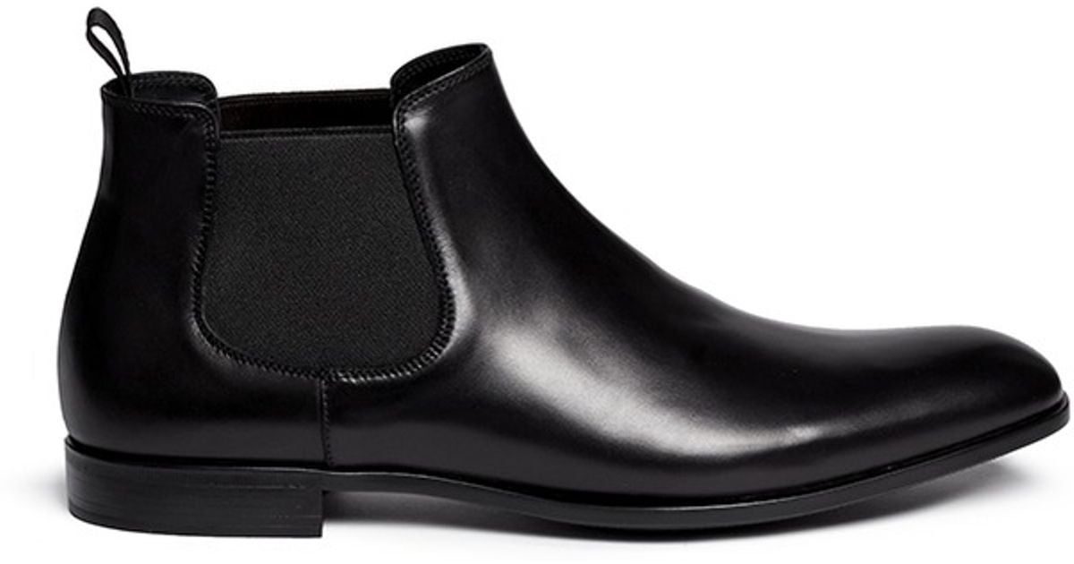 Giorgio Armani Low Cut Leather Chelsea Boots in Black for Men | Lyst