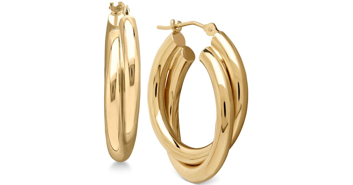Macy&#39;s Double Overlapped Hoop Earrings In 14k Gold in Gold (Yellow gold) | Lyst