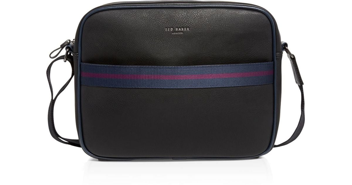 Ted Baker Black Sprinty Faux Leather Messenger Bag For Men