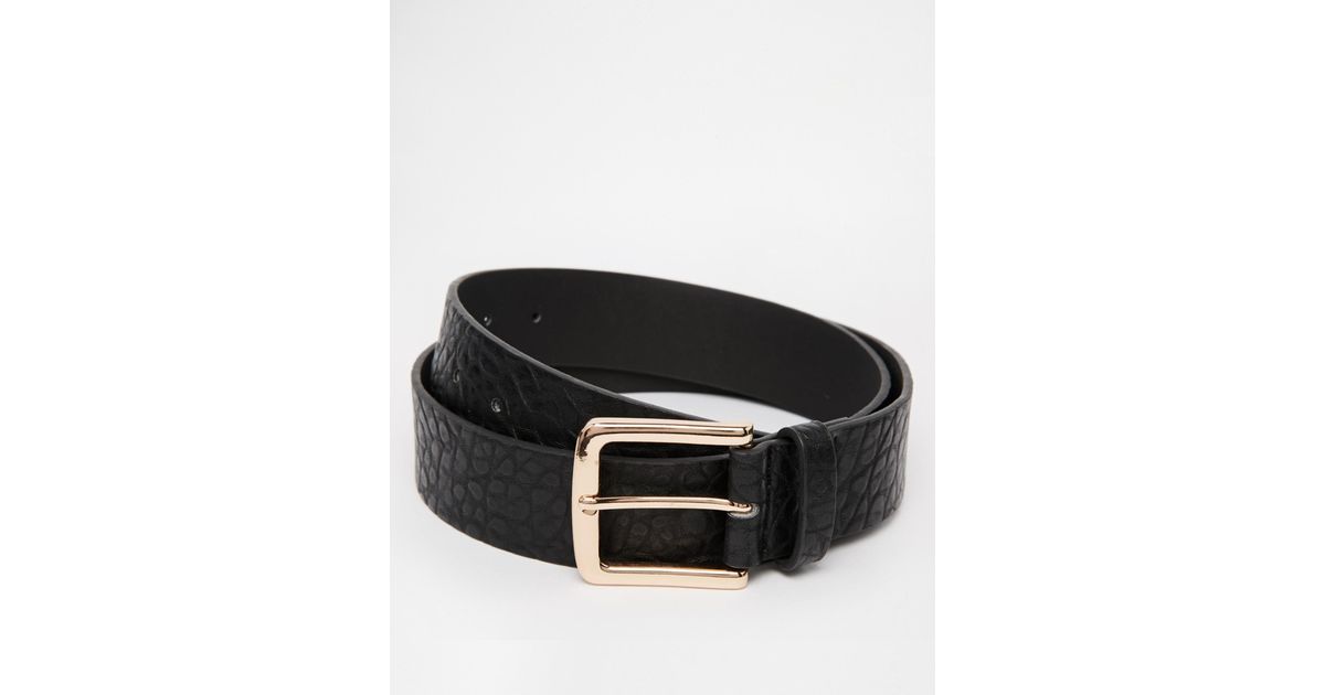 ASOS Belt In Black Faux Leather With Rose Gold Buckle for Men - Lyst