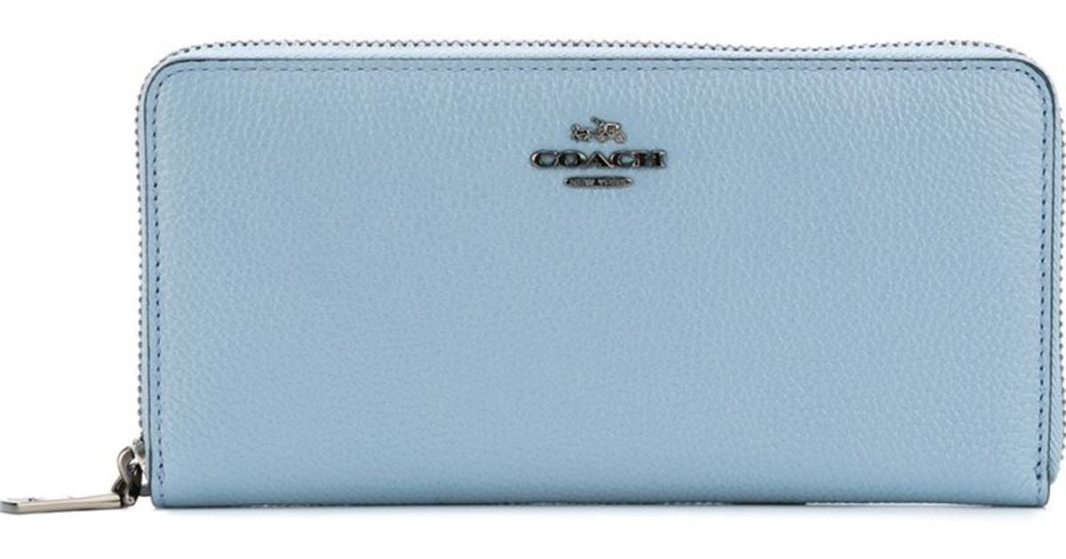 COACH Leather Zip Around Continental Wallet in Blue - Lyst