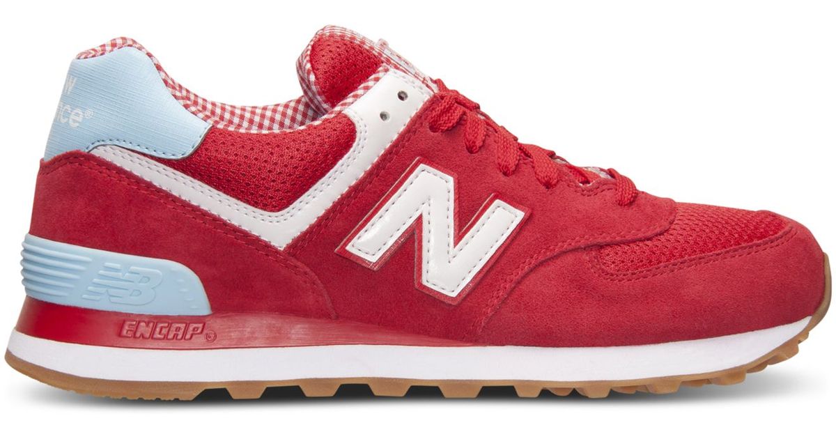 New Balance Suede 574 Casual Low-Top Sneakers in Red/White (Red) | Lyst