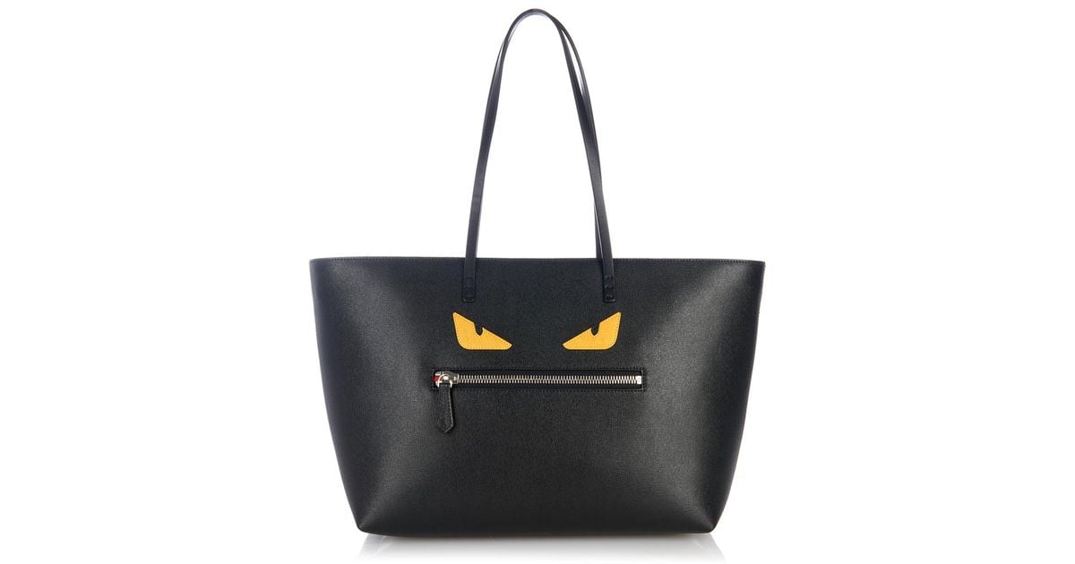 Fendi Roll Monster Leather Tote in Black | Lyst