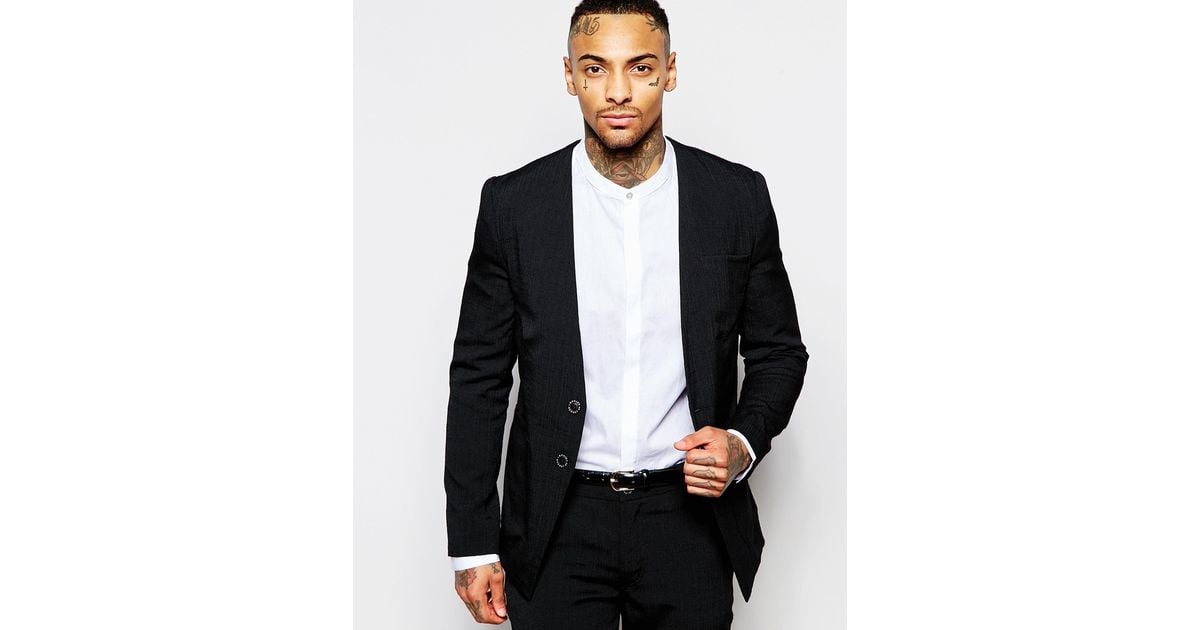 Rogues Of London Suit Jacket Without Lapel In Slim Fit - Black for Men |  Lyst