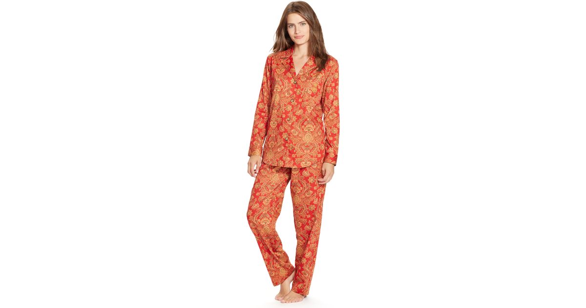 Ralph Lauren Paisley Cotton Pajama Set in Red | Lyst