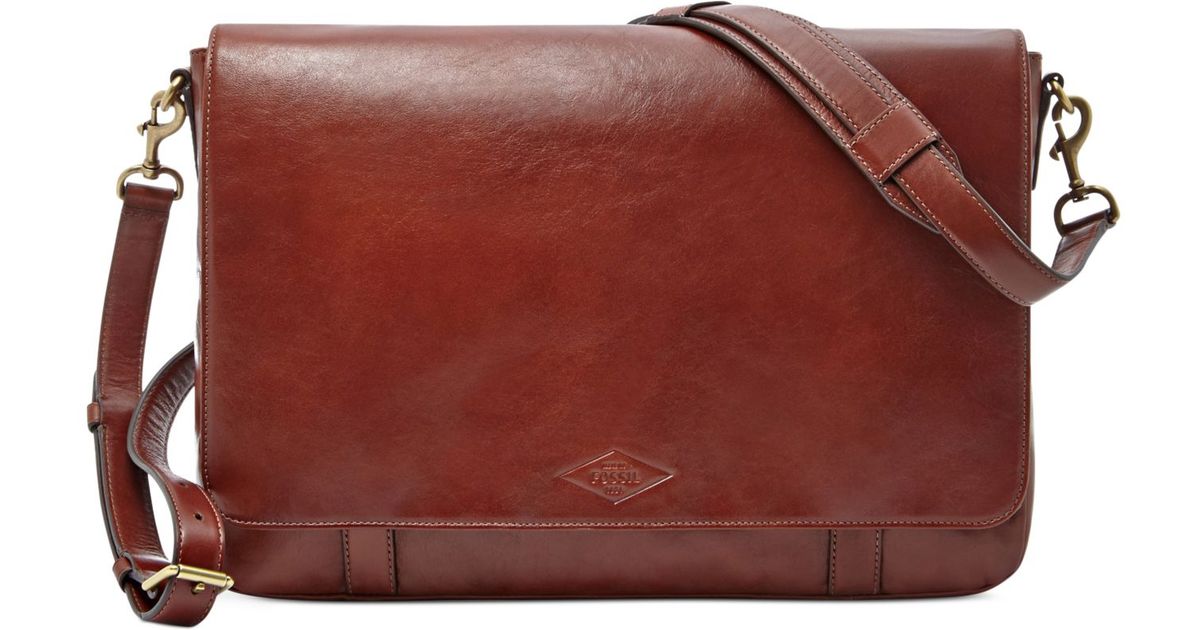 Fossil Aiden Leather Messenger Bag in Brown for Men - Lyst