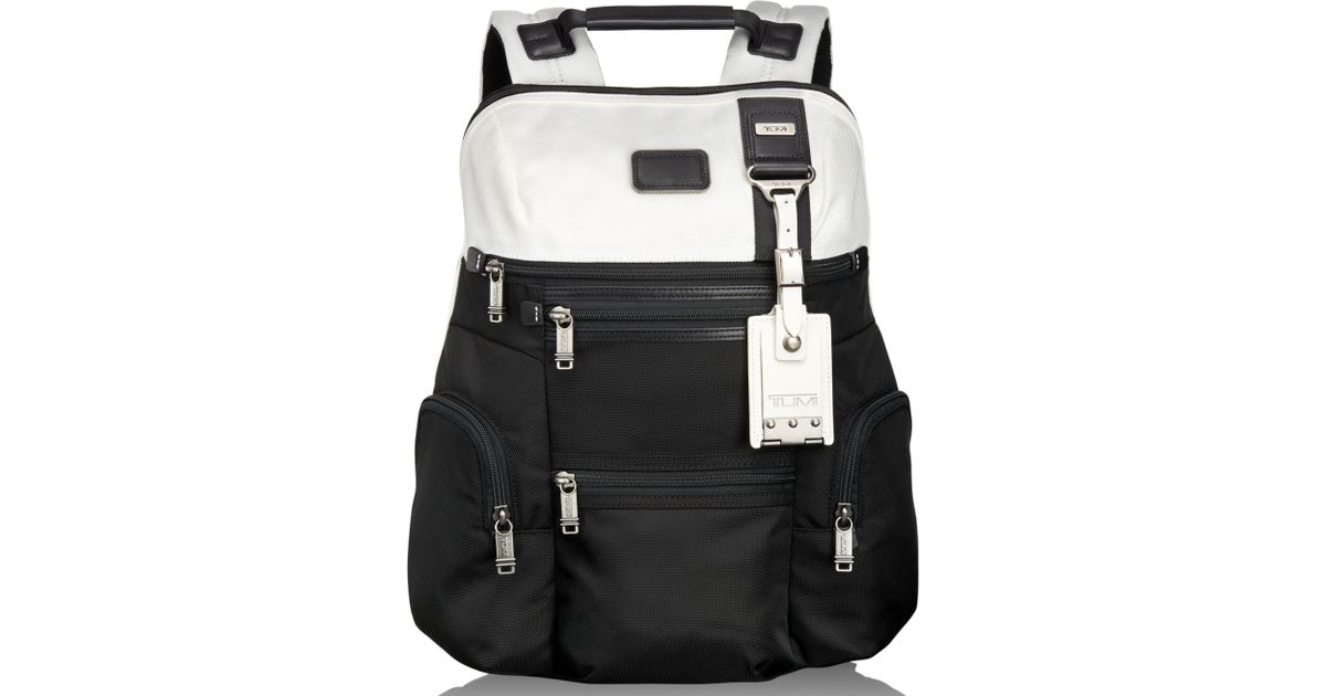 tumi black and white backpack
