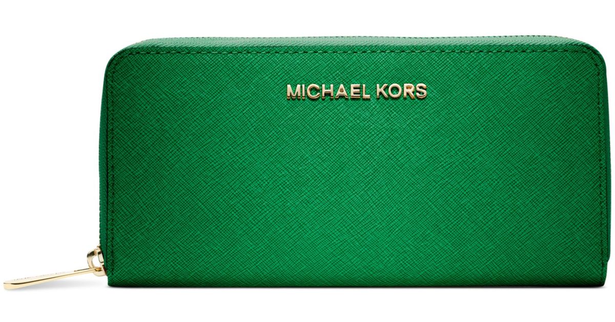 Michael Kors Travel Zip Around Continental Wallet in Green | Lyst