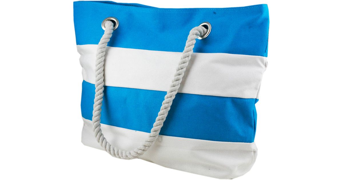blue stripe beach bag