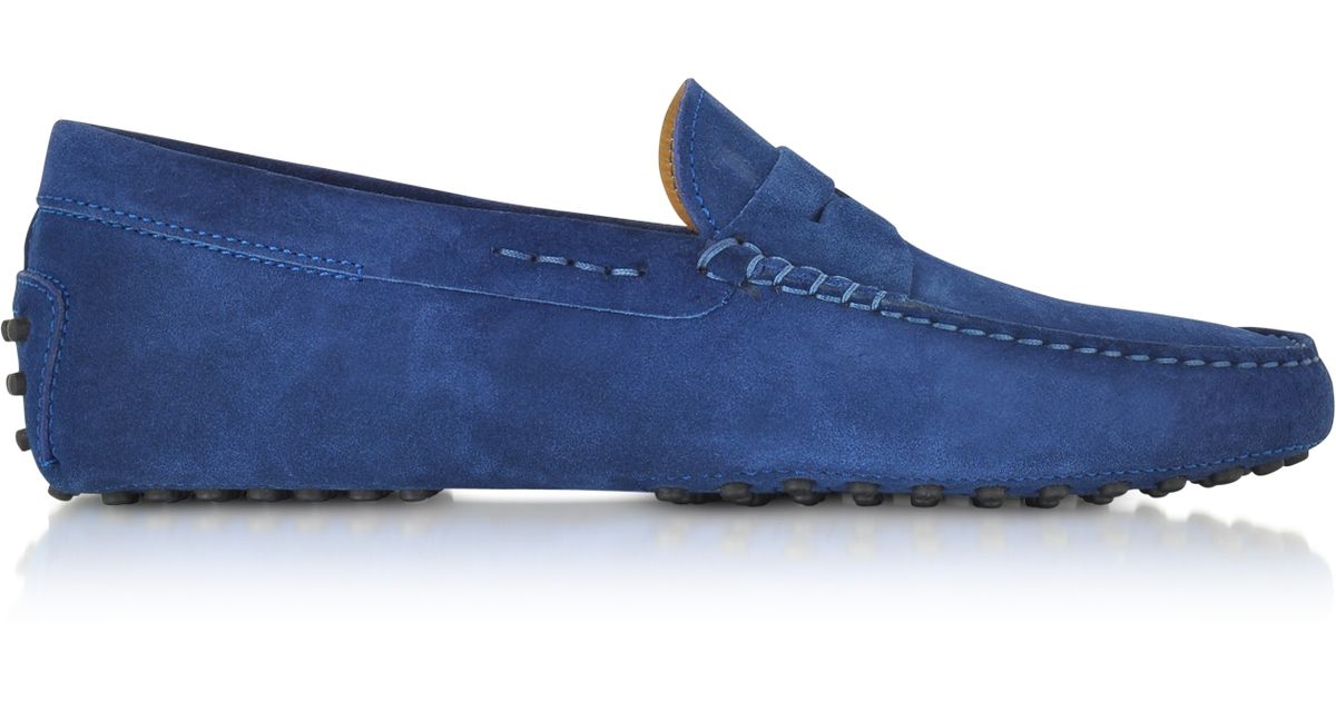 Tod's Gommino Blue Suede Driving Shoe 