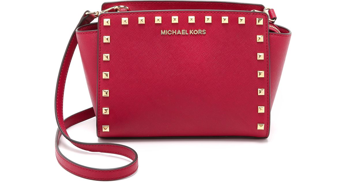 Lyst Michael Kors Selma Stud Medium Messenger Bag Cherry Lyst Michael Kors Selma Stud Medium Messenger Bag Cherry In Red