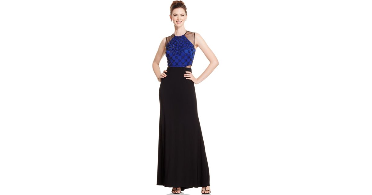 xscape blue beaded dress