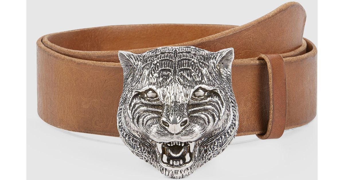 gucci leather belt with feline head