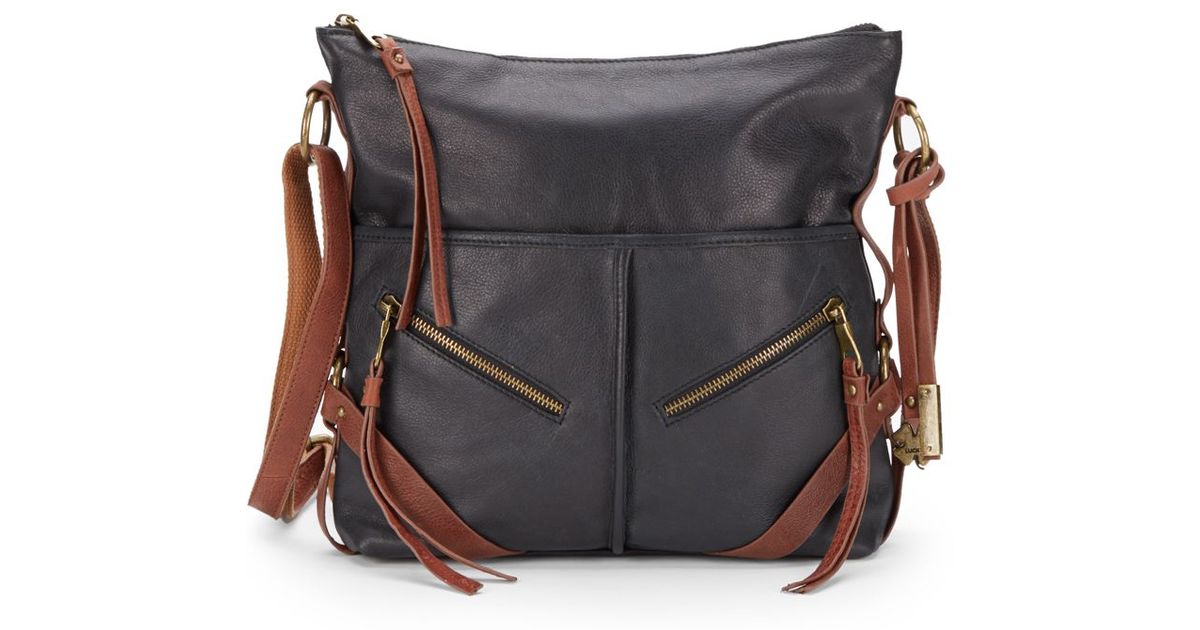 Lyst Lucky Brand Delta Leather Crossbody Hobo Bag In Gray