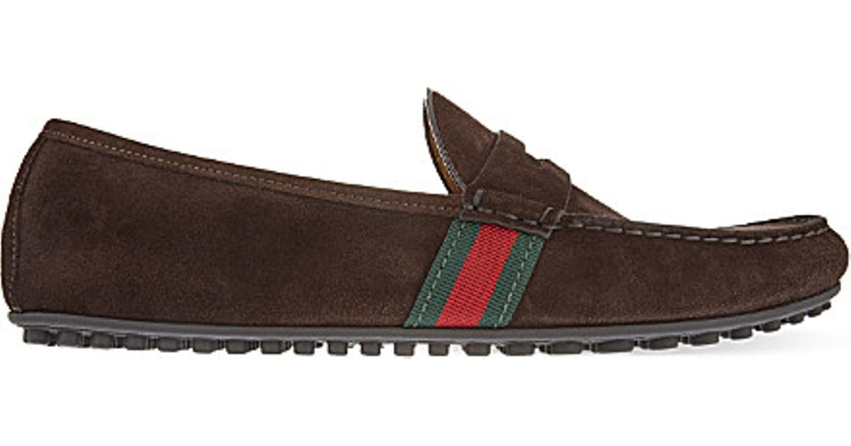 Gucci Kanye Suede Driver Shoes in Brown 