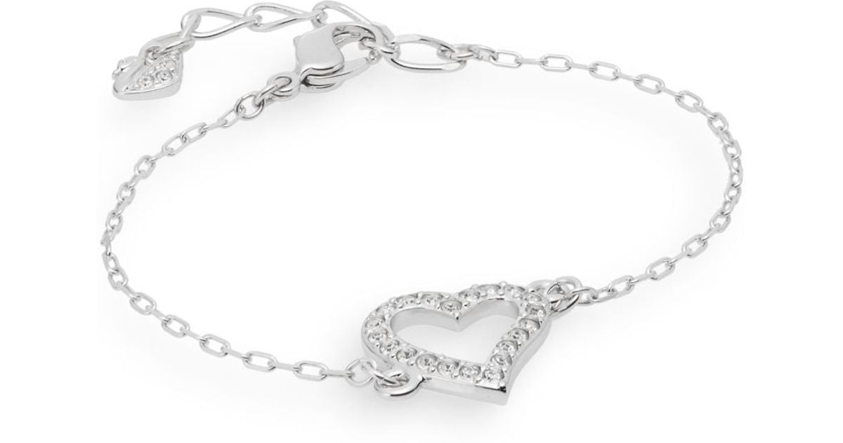 Swarovski Pavé Crystal Open Heart Charm Bracelet in Metallic | Lyst