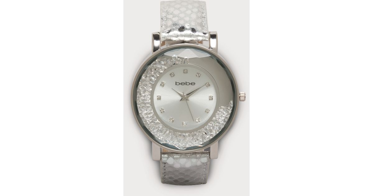 Bebe Floating Crystal Watch in Metallic Lyst