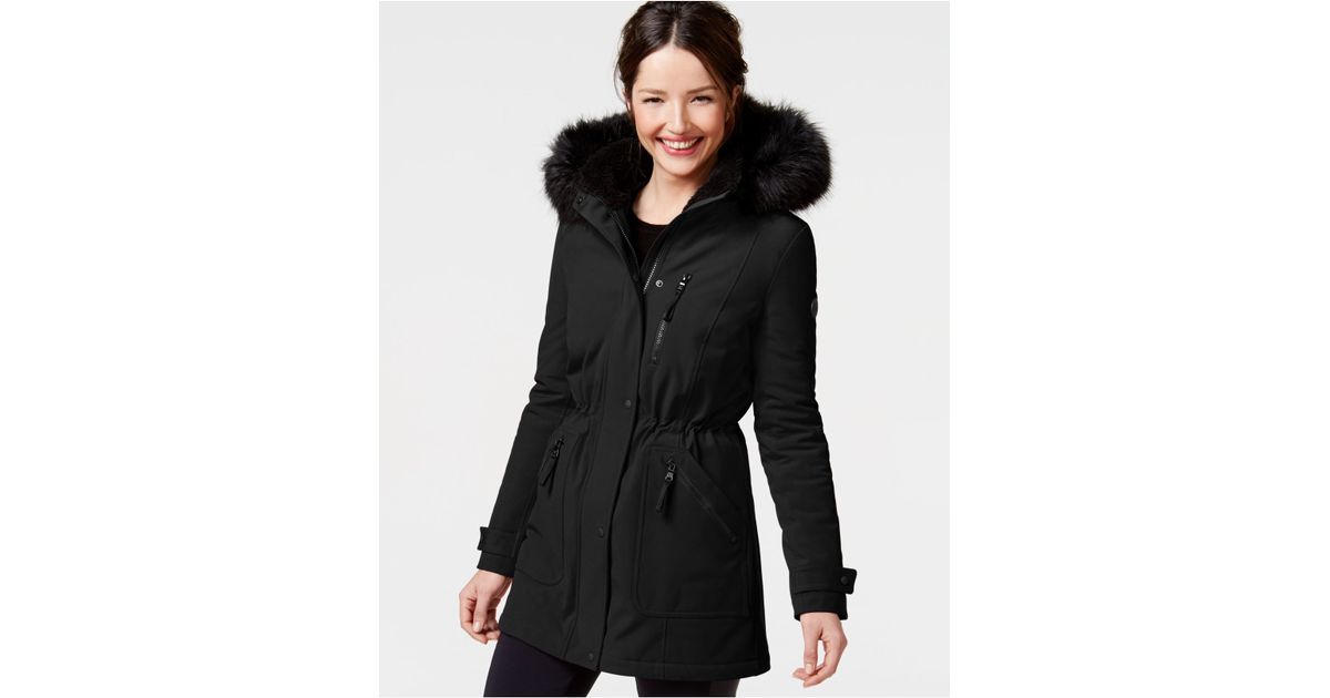 Calvin Klein Black Faux Fur Trim Hooded Anorak