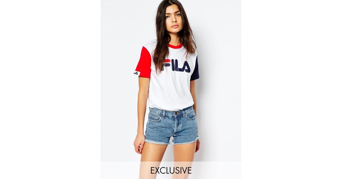 Fila Cotton Basic T-shirt With Logo Detail & Colourblock - Lyst