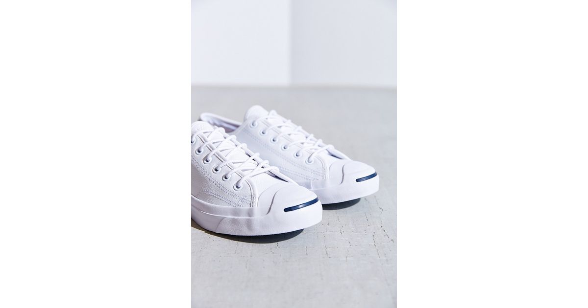 Converse Women's White Jack Purcell Tumbled Leather Low-Top Sneaker